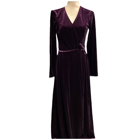 Lulus Dress M Jacinda Plum Purple Velvet Wrap Maxi Dark Romantic Witchy Fairy - Picture 1 of 11